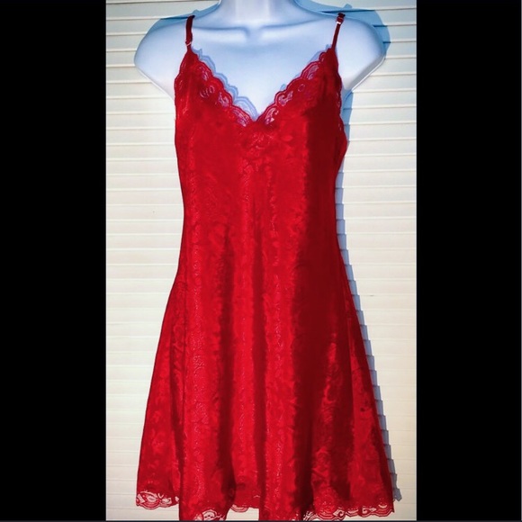 Victoria's Secret Dresses & Skirts - Victoria’s Secret Red Lace Silk Gold Label Slip Lingerie Dress